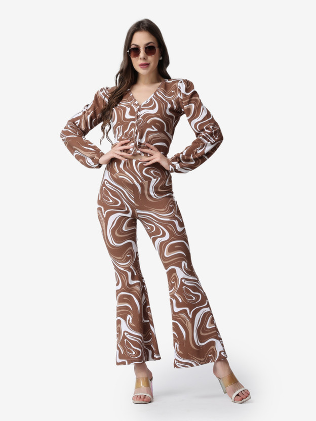 METRONAUT Women Two Piece Dress Brown, White Ankle Length Dress