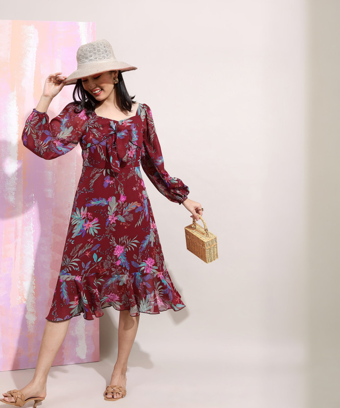 Tokyo Talkies Women A-line Multicolor Below Knee Dress