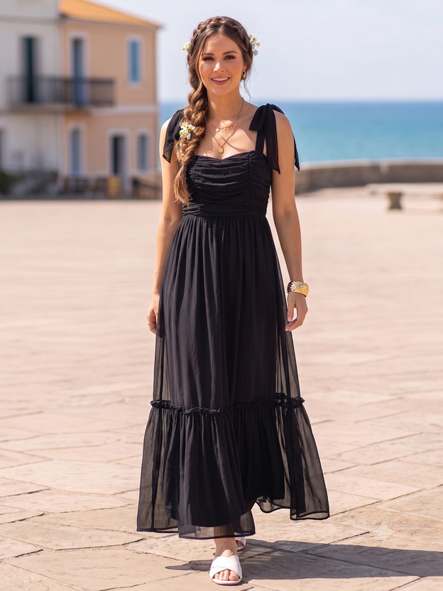 AAYU Women Layered Black Maxi/Full Length Dress