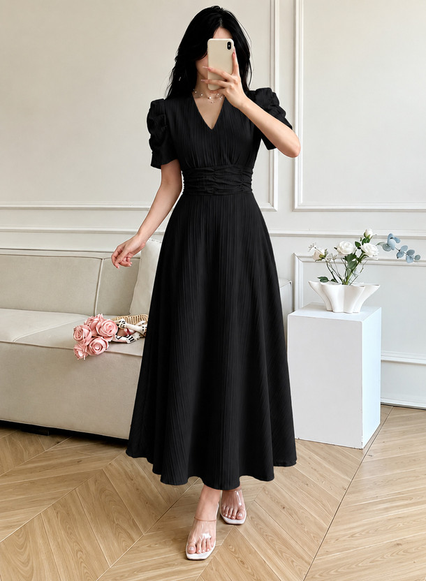 METRONAUT Women A-line Black Ankle Length Dress