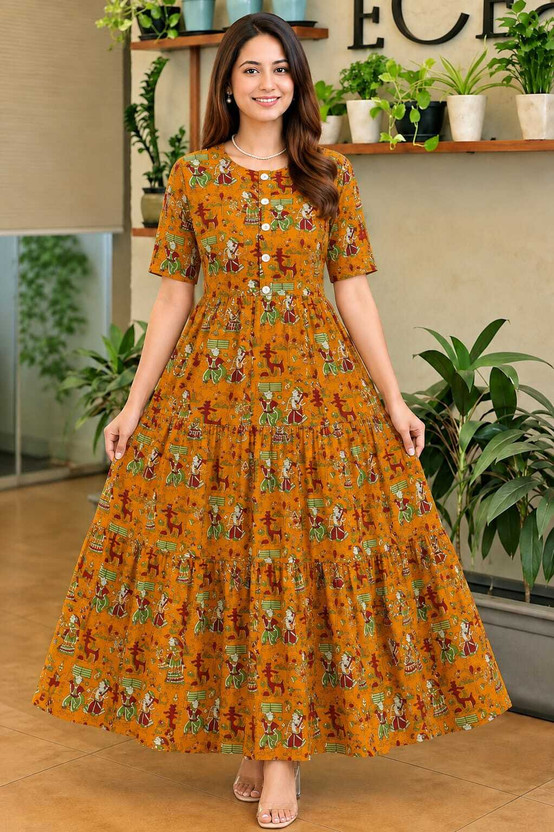 MST Women Gown Yellow Maxi/Full Length Dress