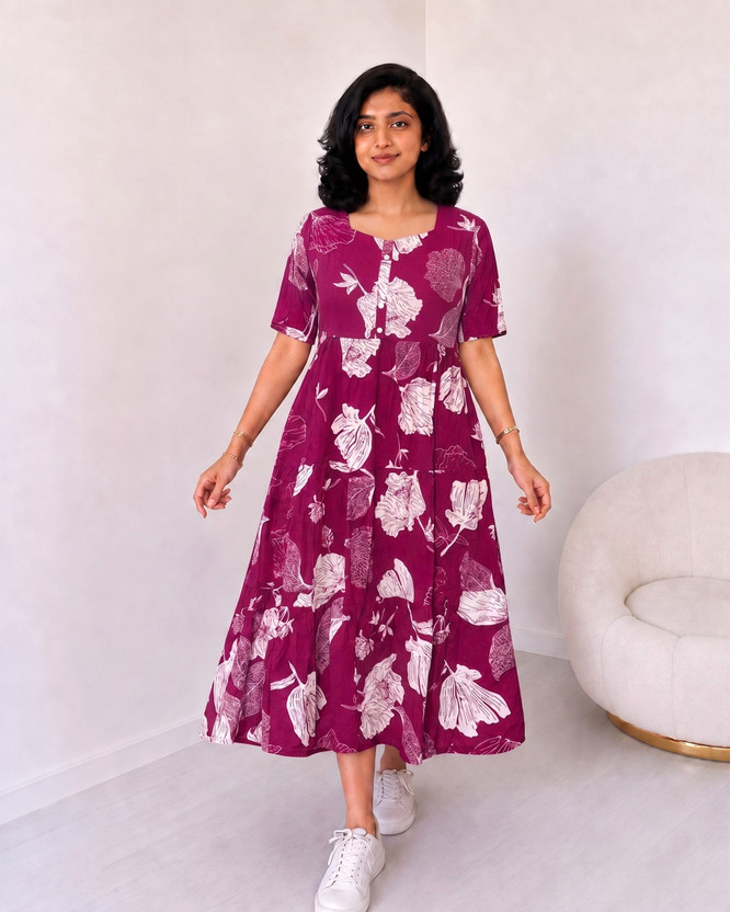 KR GLOBAL ENTERPRISES Women Tiered Purple Midi/Calf Length Dress