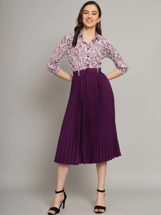 ZWERLON Women A-line Purple Midi/Calf Length Dress