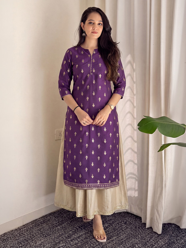 Janasya Janasya Women Fit and Flare Purple Midi/Calf Length Dress - Flipkart Deal