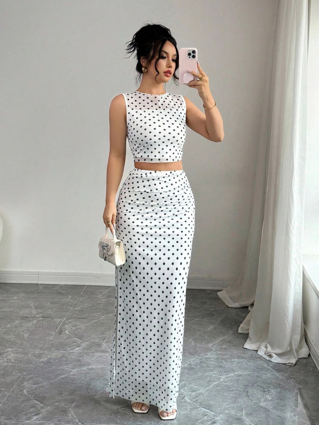 SANEPI Women Two Piece Dress White Midi/Calf Length Dress