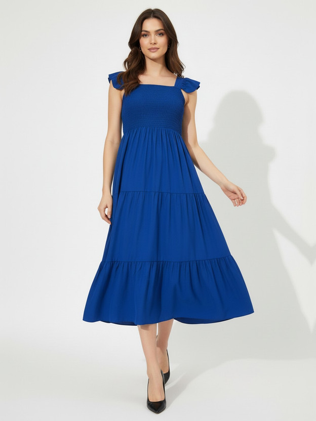BuyNewTrend BuyNewTrend Women Maxi Blue Midi/Calf Length Dress - Flipkart Deal