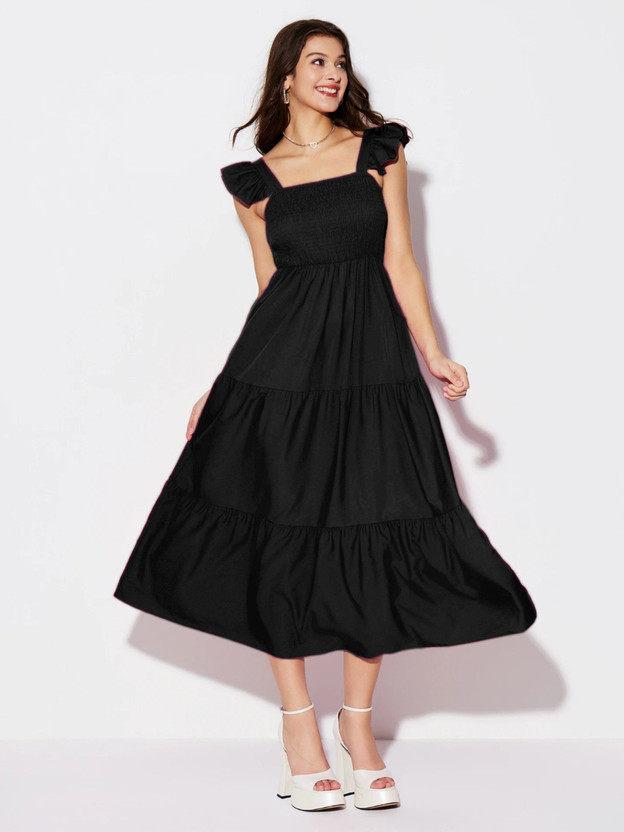 BuyNewTrend BuyNewTrend Women Maxi Black Below Knee Dress - Flipkart Deal