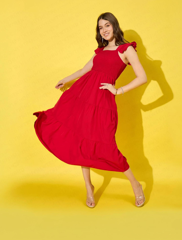 BuyNewTrend BuyNewTrend Women Ruffled Red Maxi/Full Length Dress - Flipkart Deal