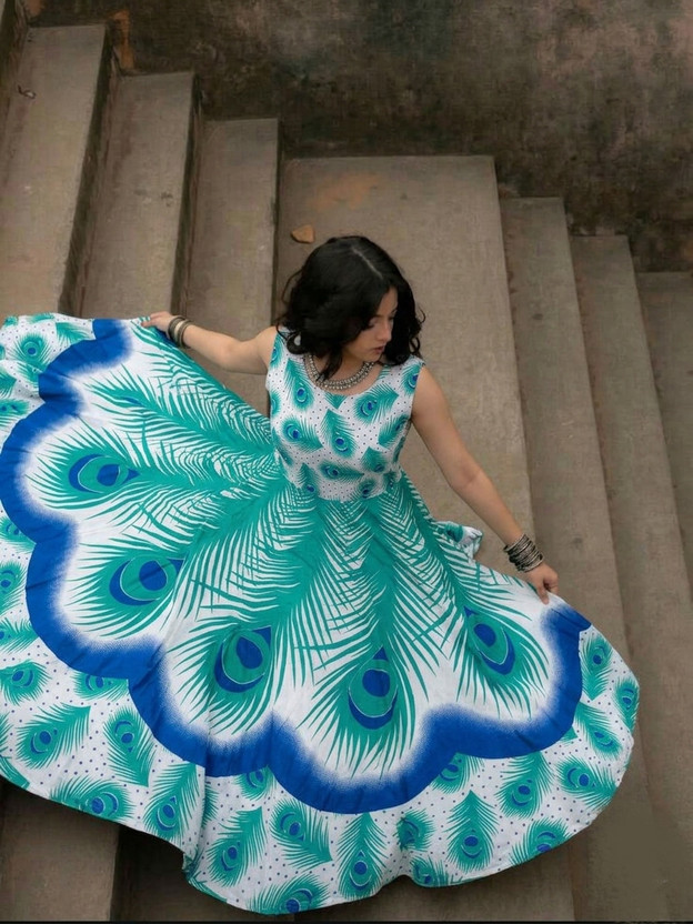 ANUNJA Women Fit and Flare Light Blue Maxi/Full Length Dress