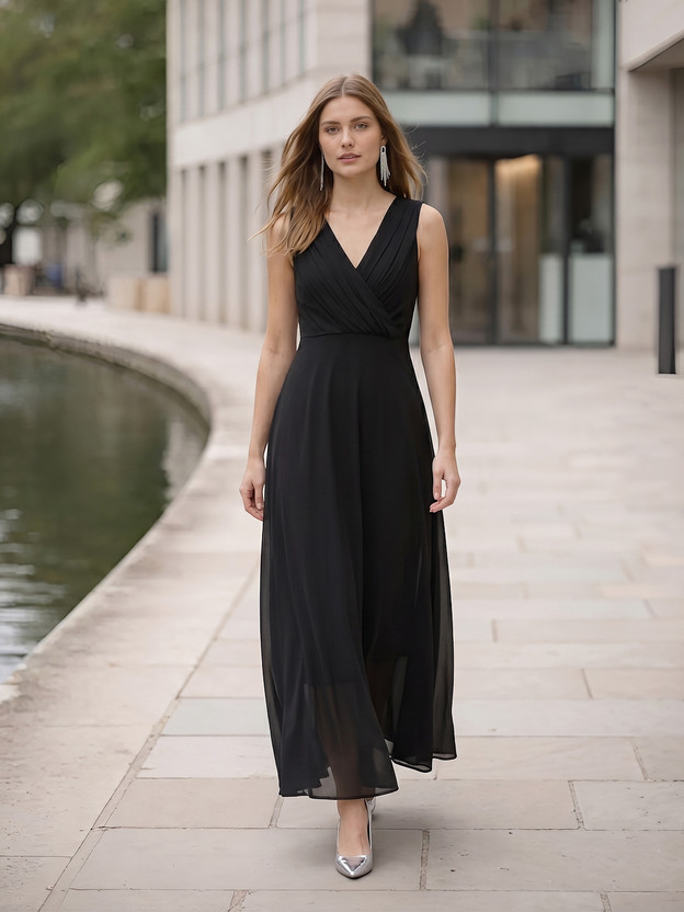 AAYU Women Fit and Flare Black Maxi/Full Length Dress