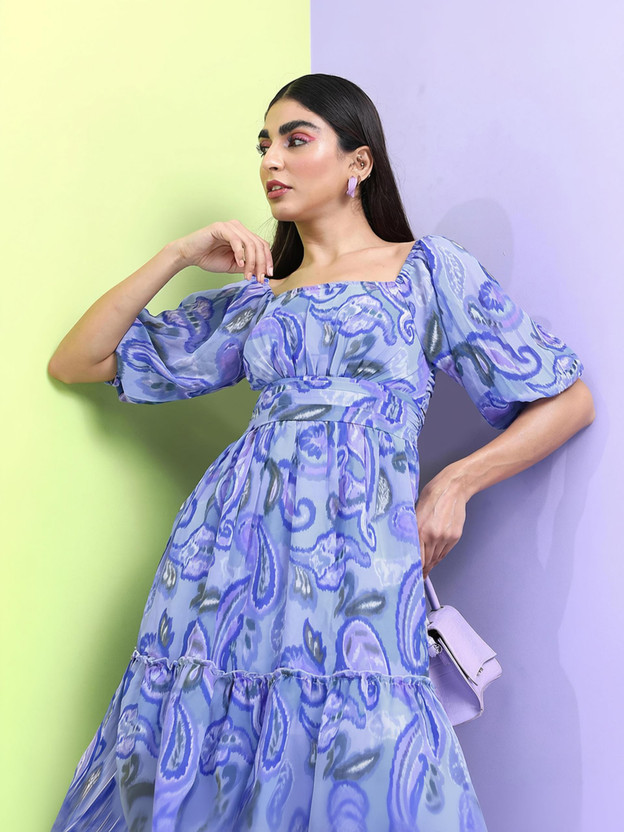 Tokyo Talkies Women A-line Blue Knee Length Dress