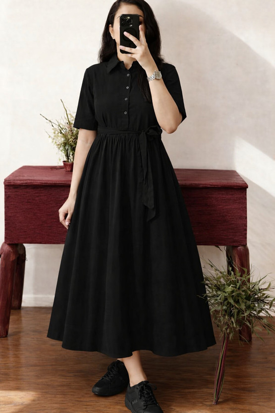 D-image Women Fit and Flare Black Midi/Calf Length Dress