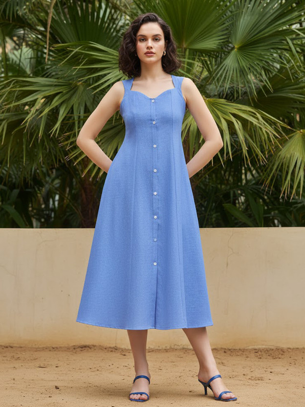 PURVAJA Women Shirt Blue Midi/Calf Length Dress