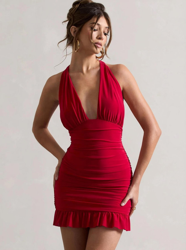 WANQUILA Women Bodycon Red Above Knee/Mid Thigh Length Dress