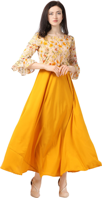 yellow maxi dress flipkart