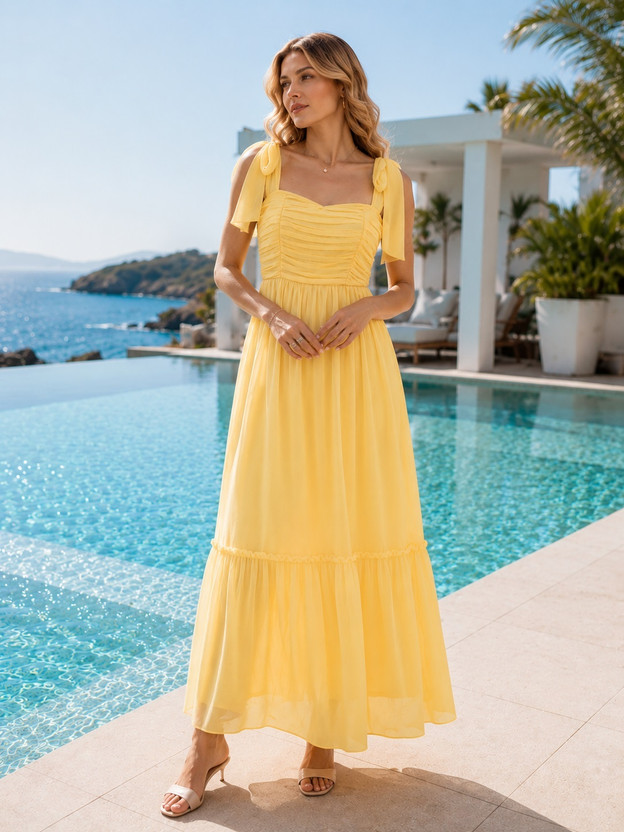 Sheetal Sheetal Associates Women Gathered Yellow Maxi/Full Length Dress - Flipkart Deal