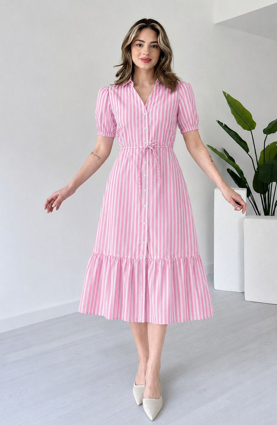 Dressberry Dressberry Women Fit and Flare Pink Midi/Calf Length Dress - Flipkart Deal