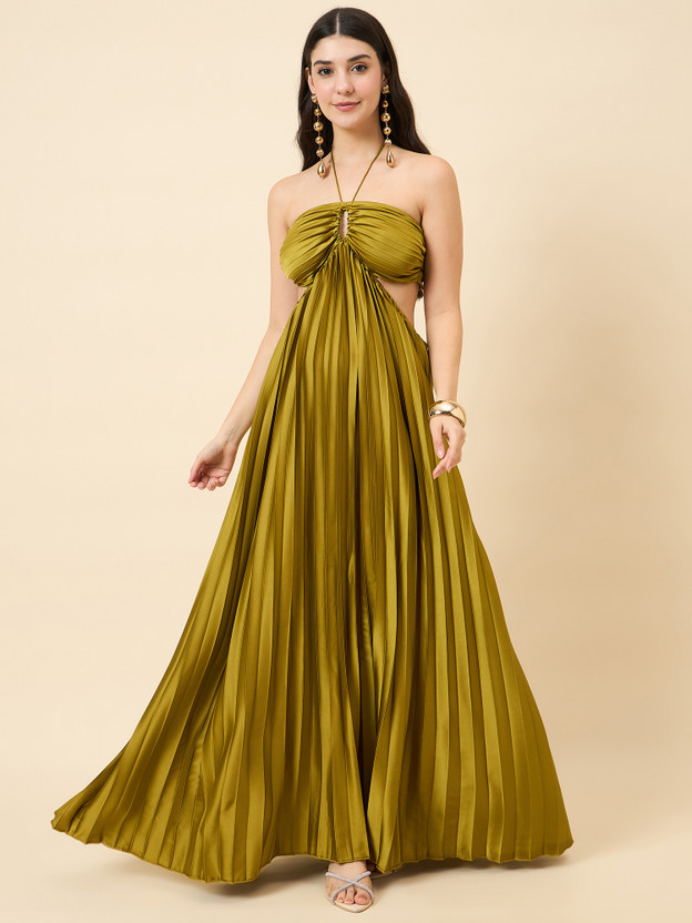 AAYU Women Maxi Light Green Full Length Dress