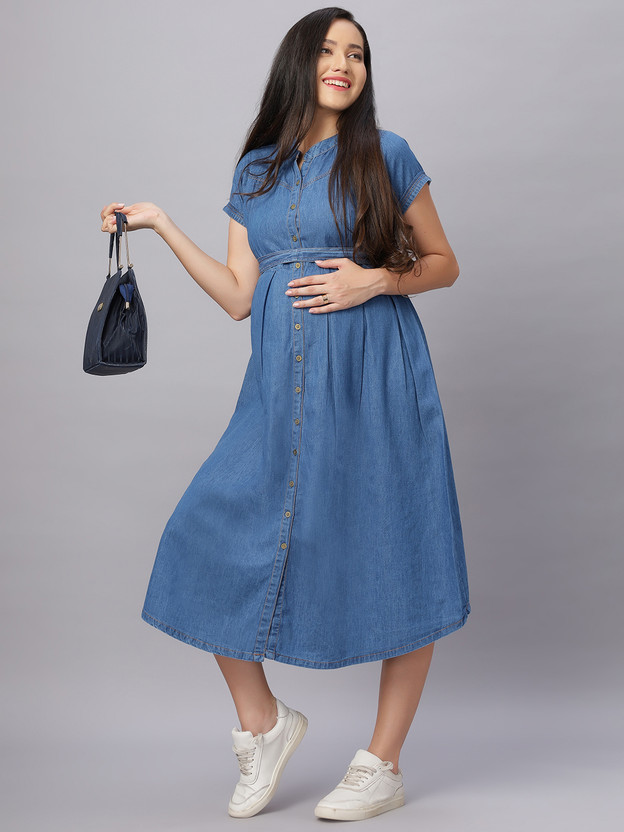 mamma's maternity Women A-line Light Blue Above Knee/Mid Thigh Length Dress