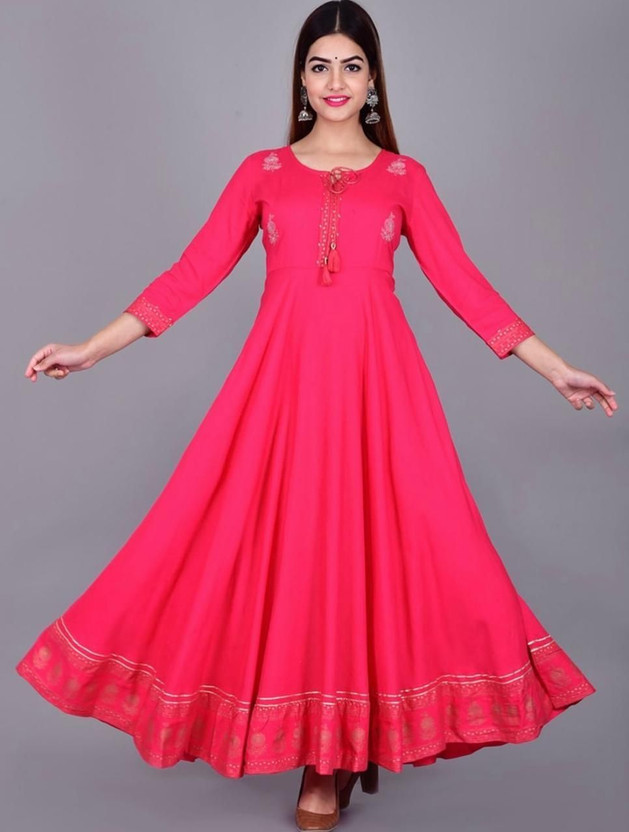 Flipkart R GLOBAL Women Fit and Flare Pink Maxi/Full Length Dress - Flipkart Deal