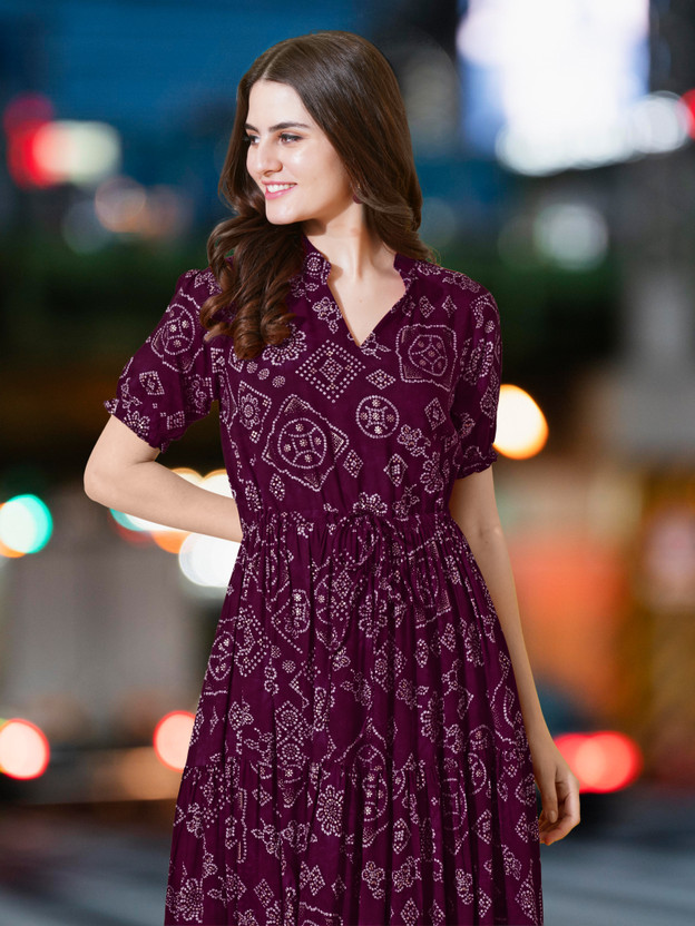 flowervelly Women A-line Purple Below Knee Dress