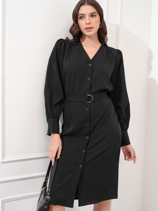 Tokyo Talkies Women Shirt Black Midi/Calf Length Dress