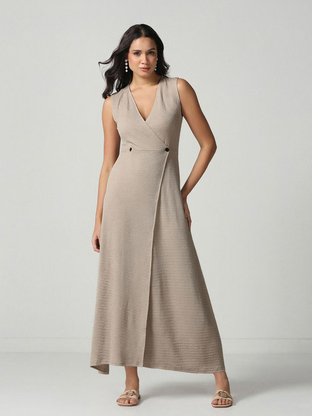 Selvia Selvia Women A-line Beige Maxi/Full Length Dress - Flipkart Deal