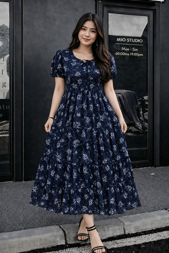 METRONAUT Women Fit and Flare Blue Midi/Calf Length Dress