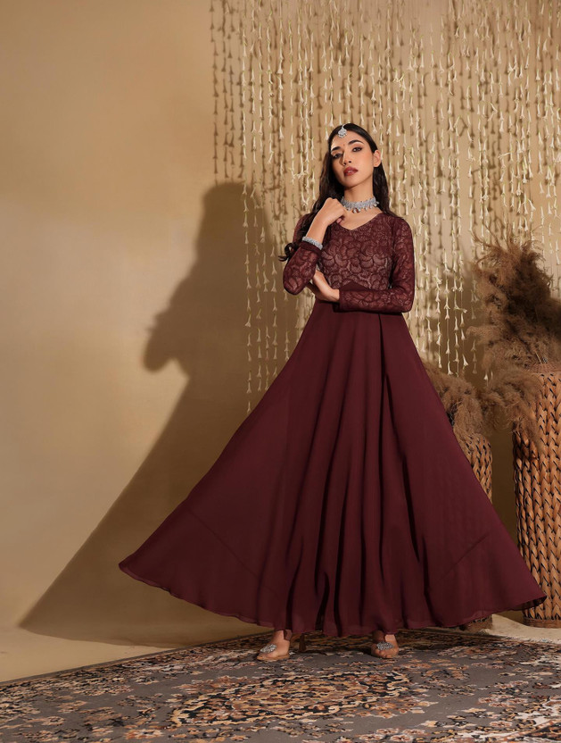 Miss Miss Chase Women Fit and Flare Maroon Maxi/Full Length Dress - Flipkart Deal