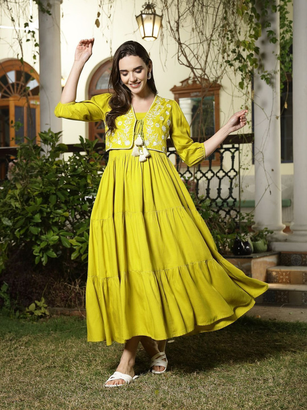 Stylum Women Empire Waist Light Green Maxi/Full Length Dress