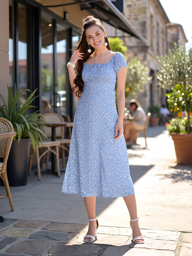 AAYU Women A-line Blue Midi/Calf Length Dress