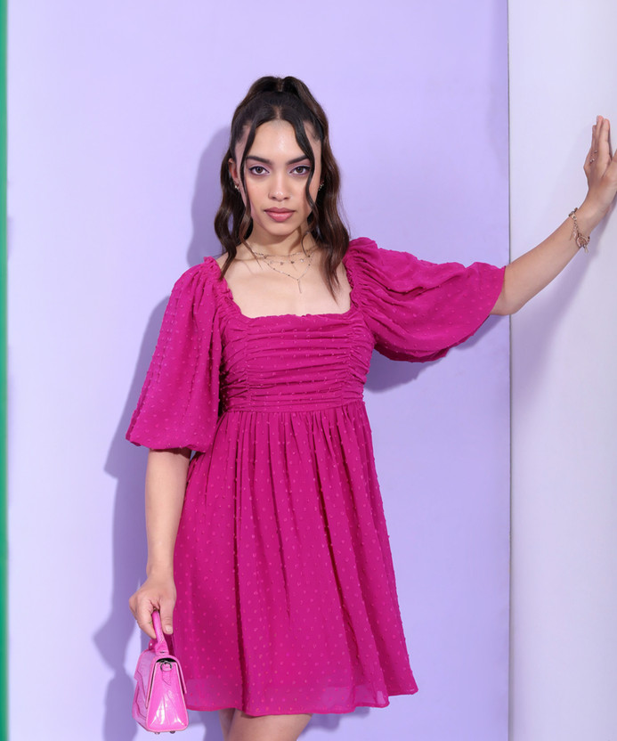 Tokyo Talkies Women Skater Pink Above Knee/Mid Thigh Length Dress