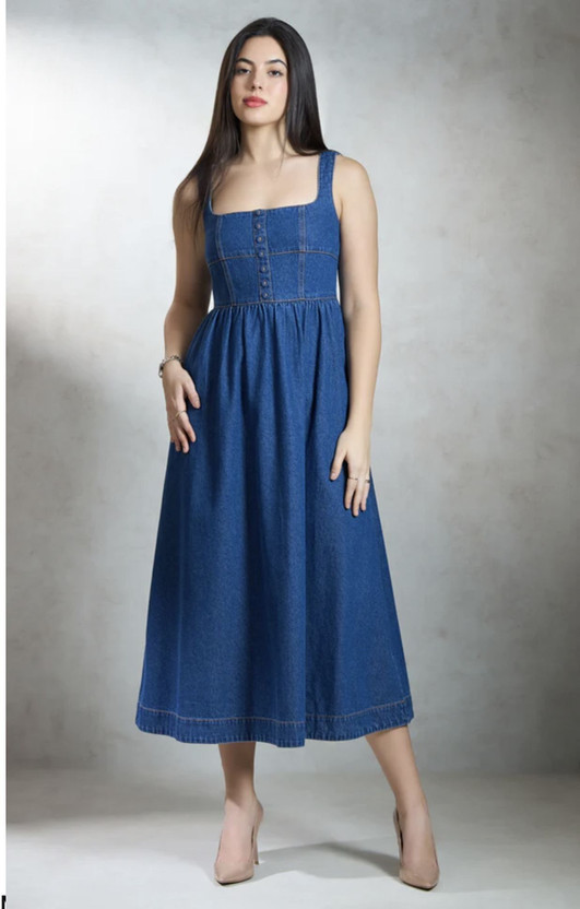 Mysha clothing Women A-line Blue Below Knee Dress