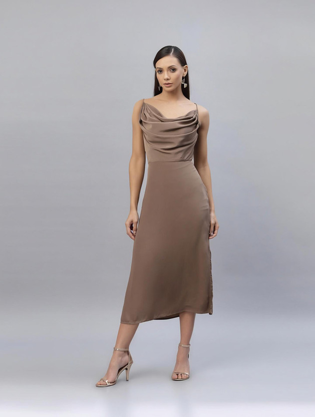 AAYU AAYU Women A-line Gold Below Knee Dress - Flipkart Deal