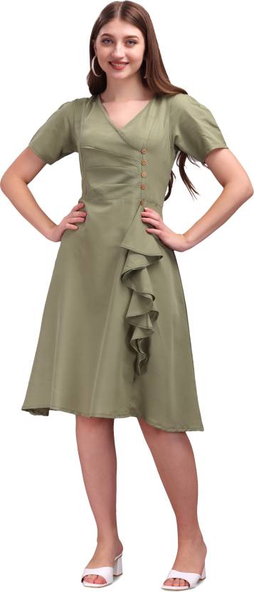 Davan fashion Studio Women Fit and Flare Green Dress - Buy Davan fashion  Studio Women Fit and Flare Green Dress Online at Best Prices in India |  