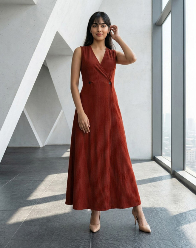 Selvia Selvia Women A-line Red Maxi/Full Length Dress - Flipkart Deal