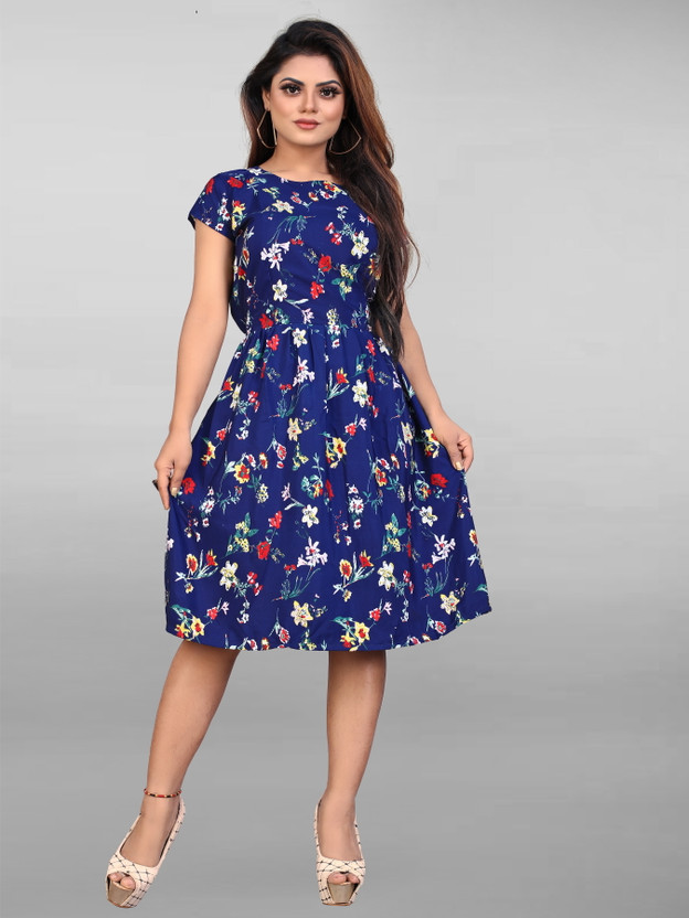 women fit and flare multicolor dress
