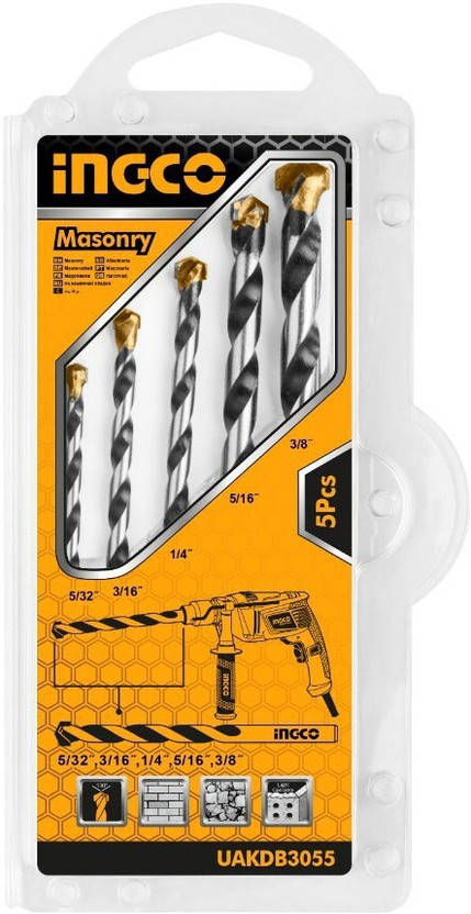 INGCO MALFAH ENTERPRISES AKDB3055 5Pcs Masonry drill bits set for Metal/Concrete/Wall/Steel/All Purpose INGCO UAKDB3055 5Pcs Masonry drill bits set