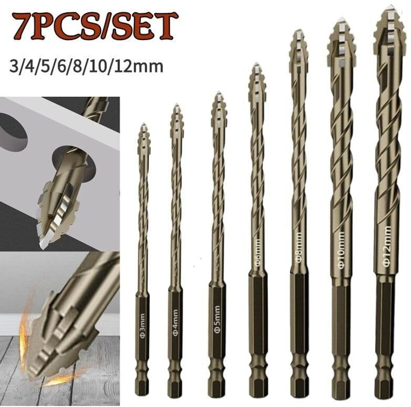 Probuk 7pcs Alloy Steel Drill Bits Set 3mm to 12mm for Concrete Wood