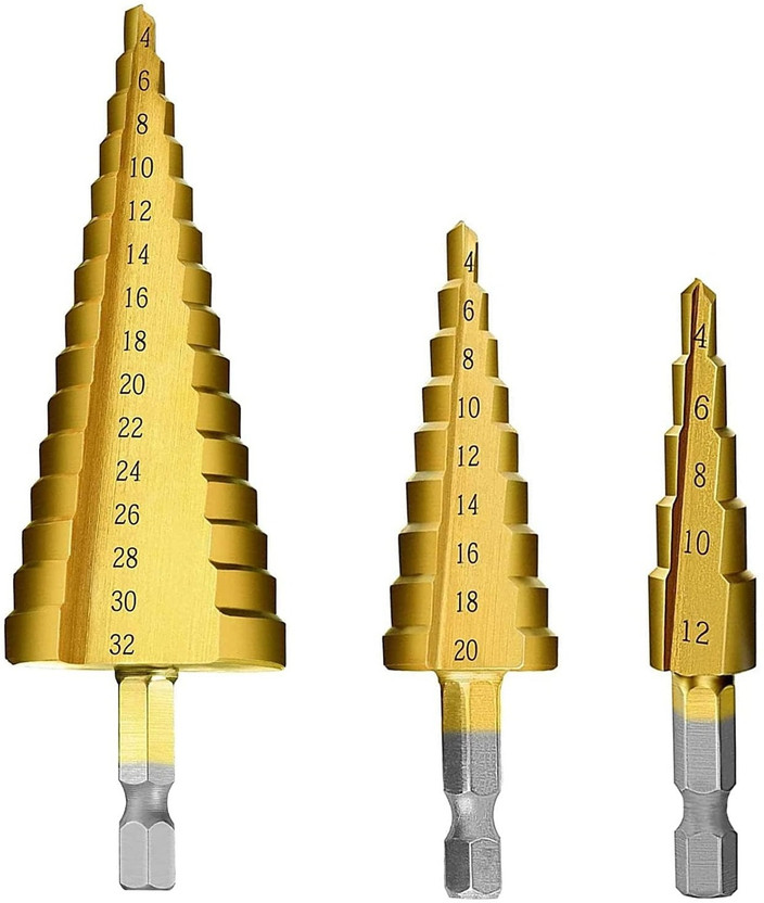 REIOENT PREMIUM Hss Steel Titanium Step Hexagonal Drill Bits Titanium Bit Set Hole Cutter 4-12/20/32mm