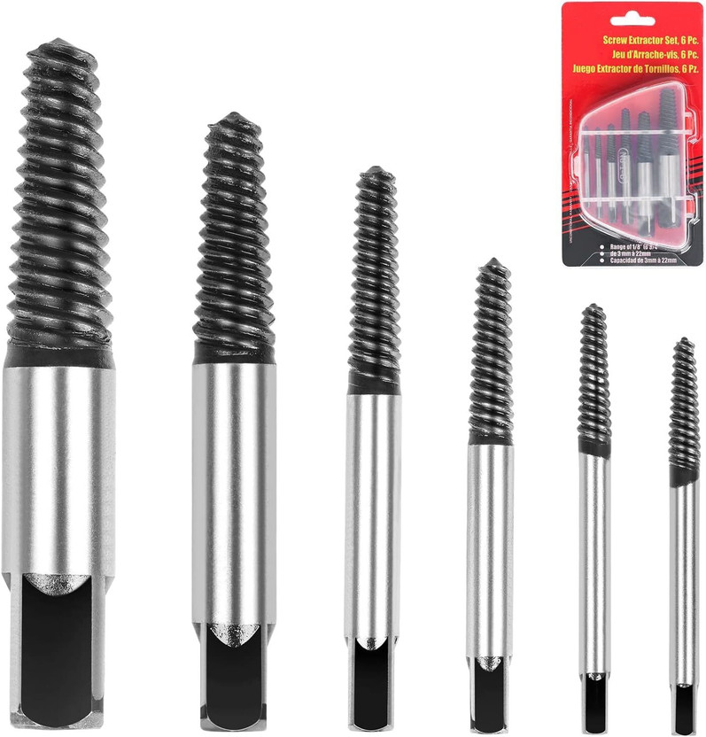 PKT PKT 6-Piece Set Bolt Screw Remover Includes Broken Screw Extractor Faucet Triangle Valve Reverse Thread Tap Twist Drill Bit - Flipkart Deal