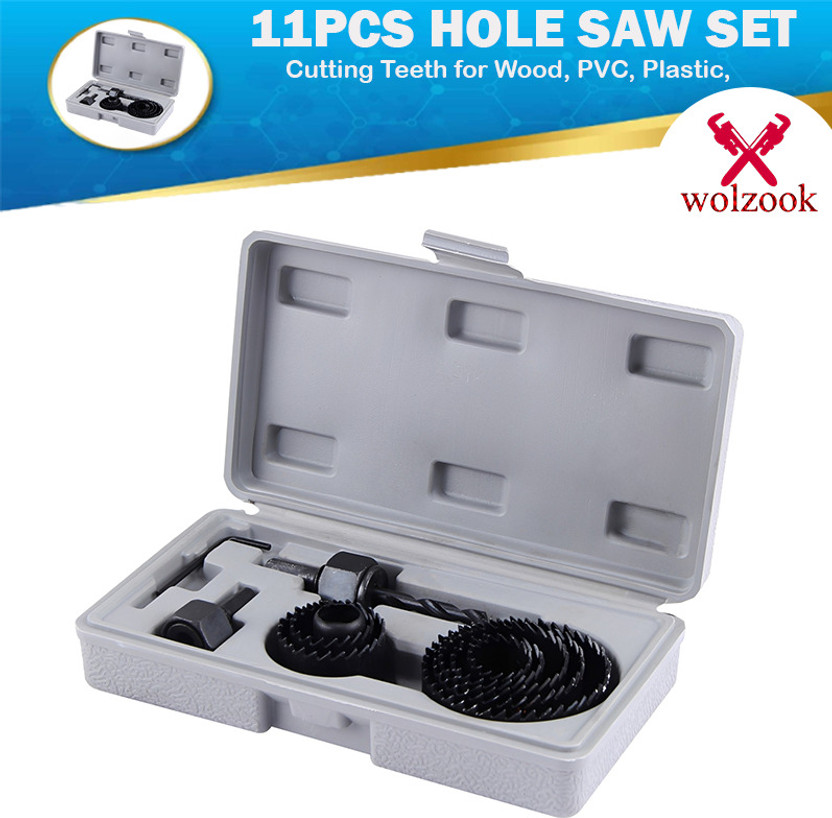 Wolzook Heavy Duty Holesaw Cutter Set 11pcs Woodworking Hole Saw Drill Bit Kit Wol_a12 Cut Smooth Clean Accurate Holes 3/4" to 2 1/2" Drilling Tool Wood
