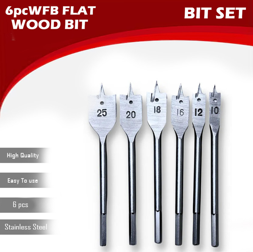 Wolzook 6Pc Flat Drill Long High-carbon Steel Wood Flat Drill Set Woodworking Wol_a1 High Quality Spade Drill Bits Hex Shank Cutters Woodworking Tool Set