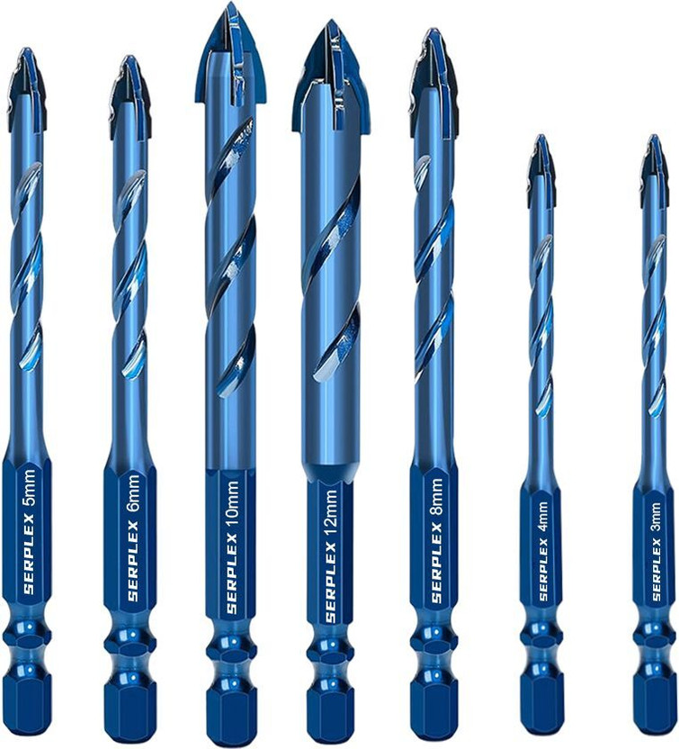 SERPLEX 7pcs Masonry Drill Bit Set for DIY Use 7pcs Masonry Drill Bit Set Tungsten Steel Alloy Tips for Wood Tile Metal Auger Drill Bits Set(Pack of 7)