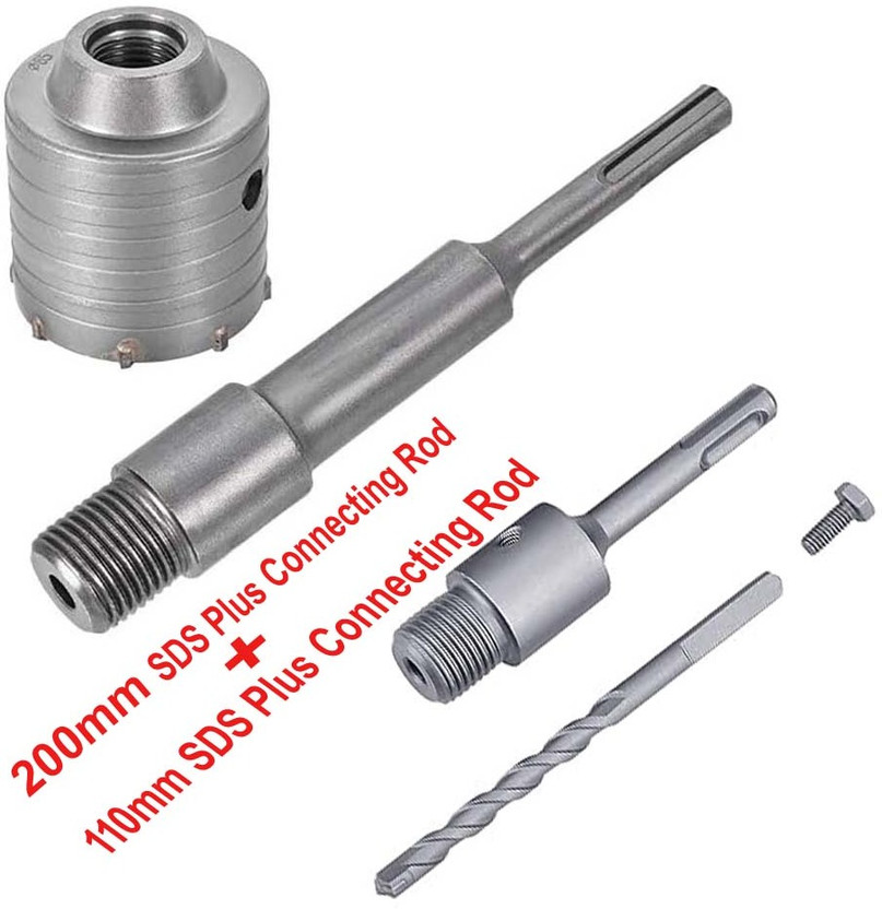 uptotoolsak Hole Saw 65mm Cutting Dia Carbide Steel Wall Hole Saw Shank Drill Bit Cutter SDS Connecting Rod 200mm And 110mm SDS Connecting Rod