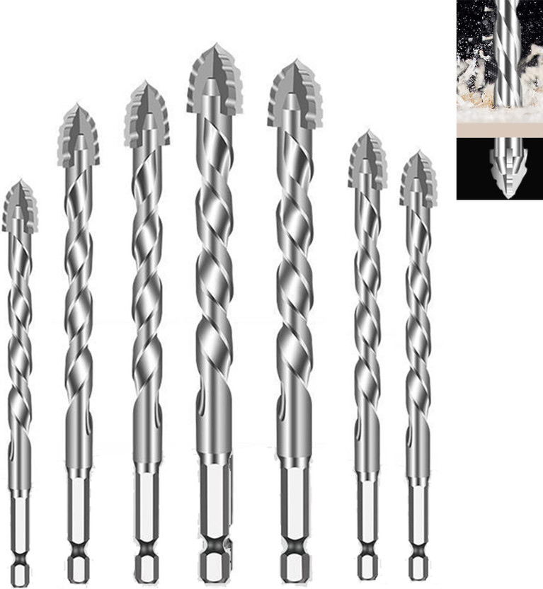 SERPLEX Alloy Steel Carbide Drill Bits Set for Tile Glass Marble 7Pcs Alloy Steel Carbide Sawtooth Drill Bits for Tile Glass Marble Concrete 3 t Masonry Bits Set(Pack of 7)