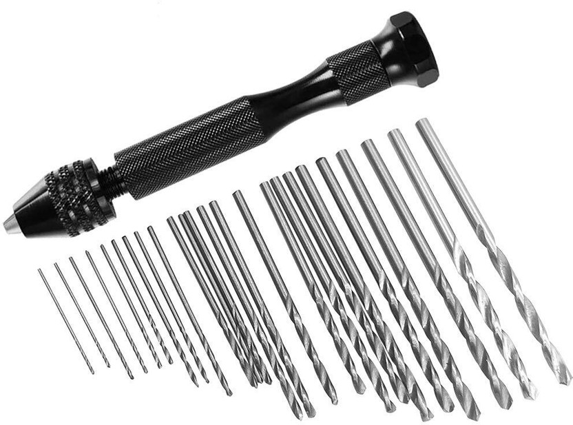 NITYAECOMMERCE (0.6-3mm) with 1 pc Pin Vise Rotary Tools for Wood Jewelry Plastic 25 pcs Pin Vise Hand Drill Bits, FineGood 24 pcs Micro Mini Twist Drill Bit Set