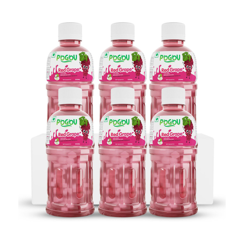 POGOU Red Grape Juice with NATA De Coco | Energy Booster Drink| Real Natural Taste(6 x 330 ml)