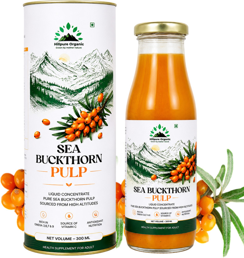 Hillpure Organic Himalayan Sea Buckthorn Pulp Concentrate| Himalayan Berries | Omega 3, 6, 7, 9(300 ml)