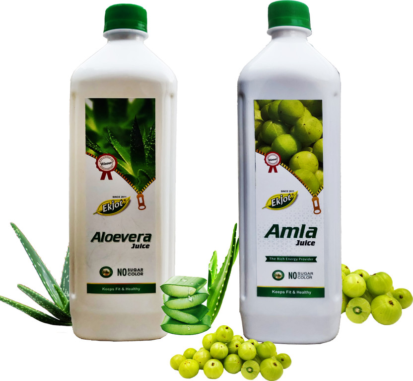 Ekjot Amla Juice 1L & Aloe Vera Juice (With Pulp) 1L | Detox Pack(2 x 1 L)